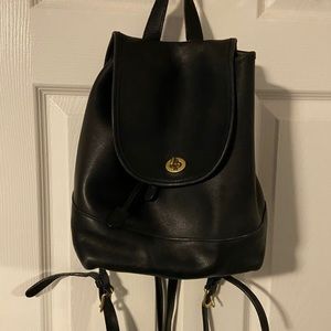 1990 Vintage Black Leather Coach Backpack